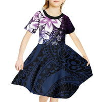 Polynesia Romantic Valentine Kid Short Sleeve Dress Sea Turtle Couple With Purple Gradient Plumeria