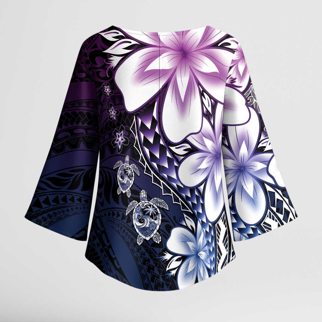 Polynesia Romantic Valentine Kimono Sleeve Blouse Sea Turtle Couple With Purple Gradient Plumeria LT05 - Polynesian Pride