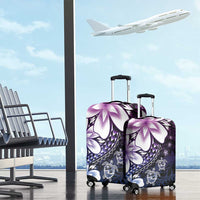 Polynesia Romantic Valentine Luggage Cover Sea Turtle Couple With Purple Gradient Plumeria