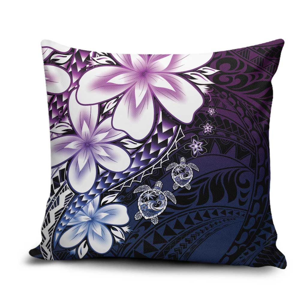 Polynesia Romantic Valentine Pillow Cover Sea Turtle Couple With Purple Gradient Plumeria