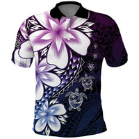 Polynesia Romantic Valentine Polo Shirt Sea Turtle Couple With Purple Gradient Plumeria
