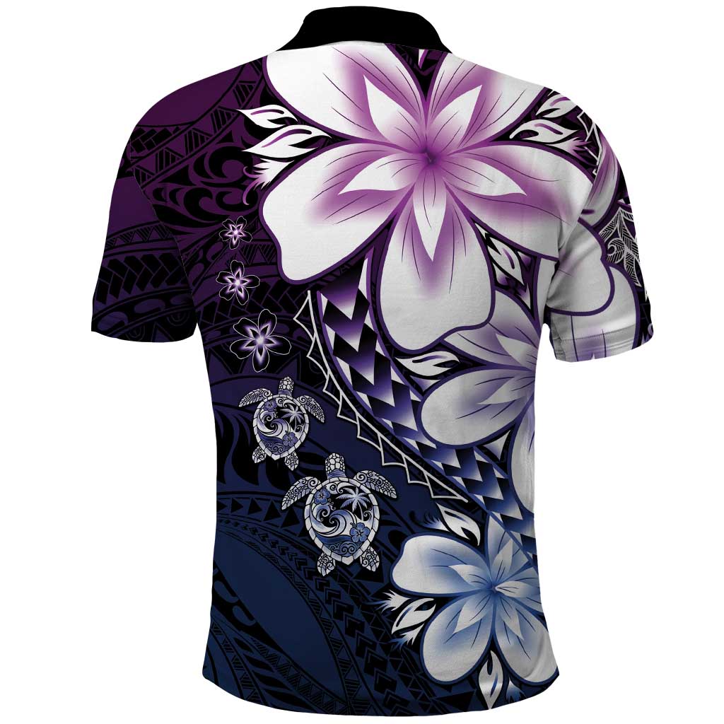 Polynesia Romantic Valentine Polo Shirt Sea Turtle Couple With Purple Gradient Plumeria