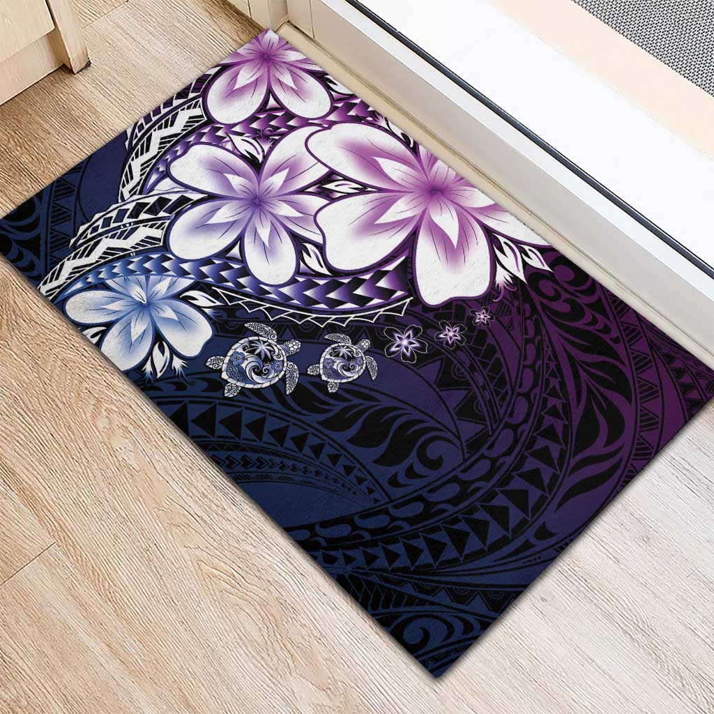 Polynesia Romantic Valentine Rubber Doormat Sea Turtle Couple With Purple Gradient Plumeria LT05 - Polynesian Pride