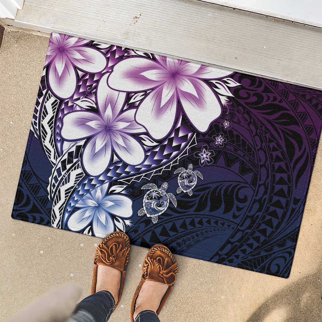Polynesia Romantic Valentine Rubber Doormat Sea Turtle Couple With Purple Gradient Plumeria LT05 - Polynesian Pride