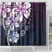 Polynesia Romantic Valentine Shower Curtain Sea Turtle Couple With Purple Gradient Plumeria