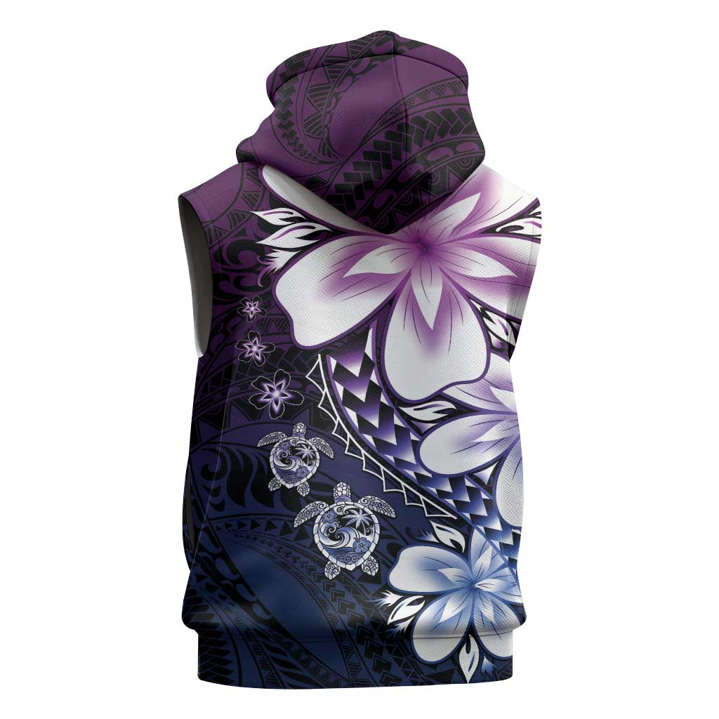 Polynesia Romantic Valentine Sleeveless Hoodie Sea Turtle Couple With Purple Gradient Plumeria LT05 - Polynesian Pride