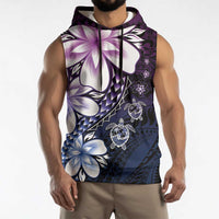 Polynesia Romantic Valentine Sleeveless Hoodie Sea Turtle Couple With Purple Gradient Plumeria LT05 - Polynesian Pride