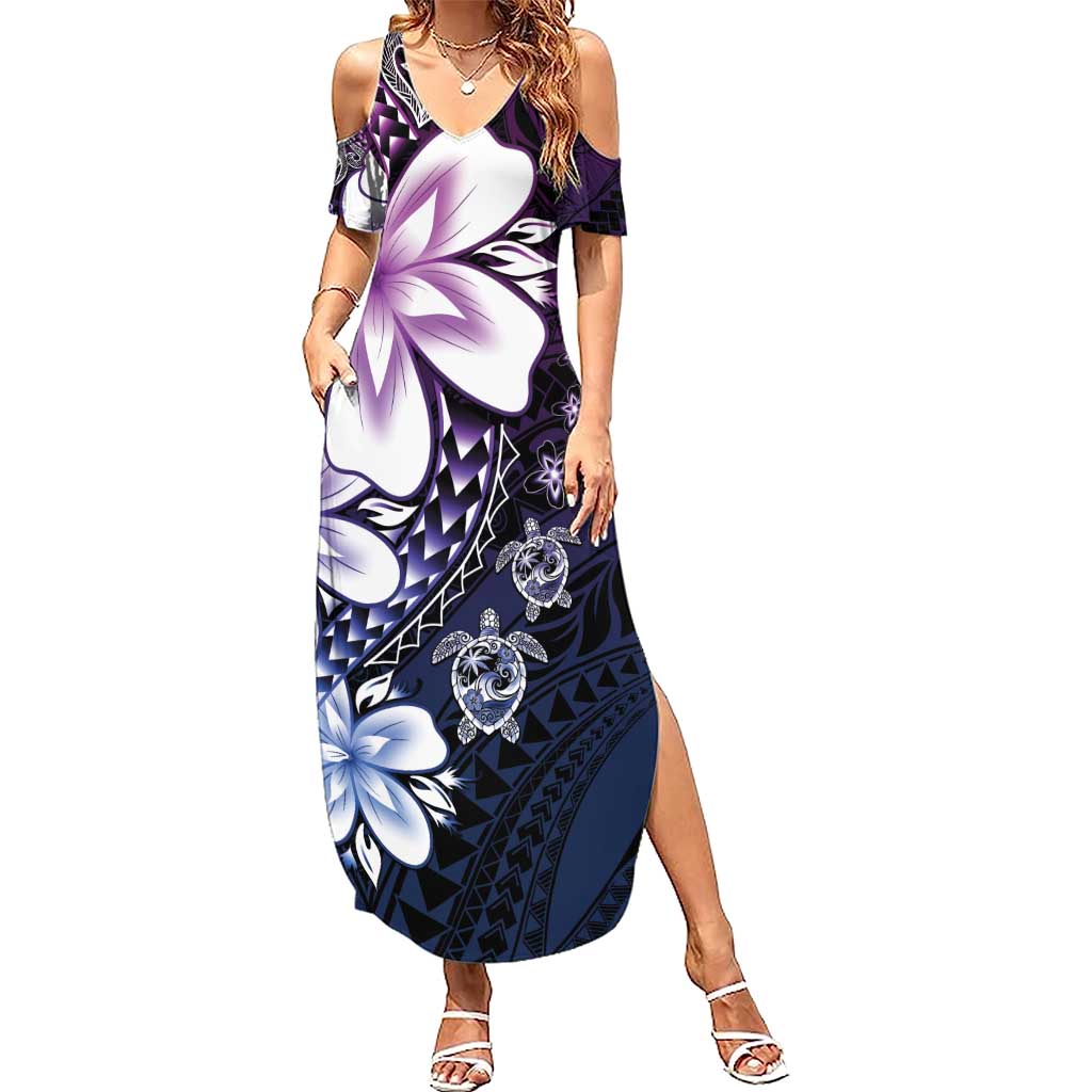 Polynesia Romantic Valentine Summer Maxi Dress Sea Turtle Couple With Purple Gradient Plumeria LT05 Women Purple - Polynesian Pride