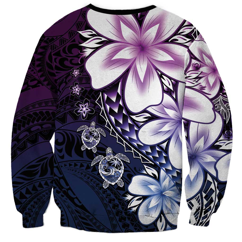 Polynesia Romantic Valentine Sweatshirt Sea Turtle Couple With Purple Gradient Plumeria
