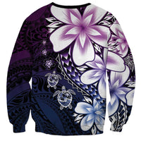 Polynesia Romantic Valentine Sweatshirt Sea Turtle Couple With Purple Gradient Plumeria