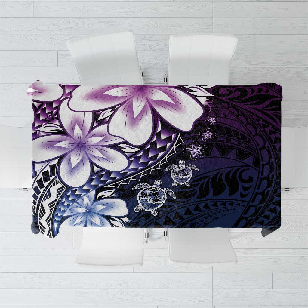 Polynesia Romantic Valentine Tablecloth Sea Turtle Couple With Purple Gradient Plumeria