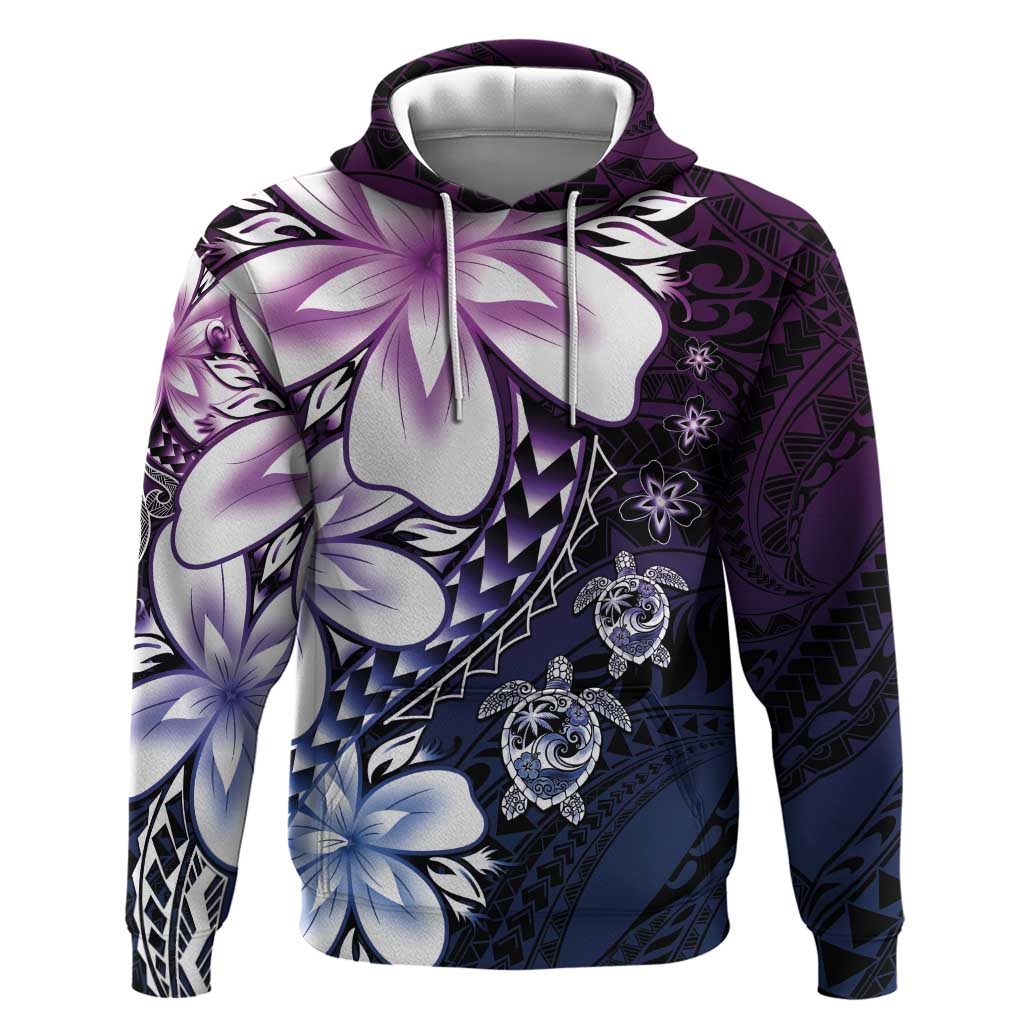 Polynesia Romantic Valentine Zip Hoodie Sea Turtle Couple With Purple Gradient Plumeria LT05 Pullover Hoodie Purple - Polynesian Pride