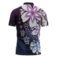 Polynesia Romantic Valentine Zipper Polo Shirt Sea Turtle Couple With Purple Gradient Plumeria