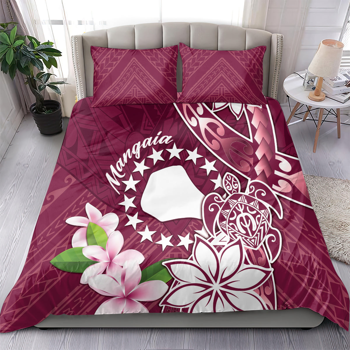 Cook Island Mangaia Gospel Day Bedding Set Floral Tribal Pattern