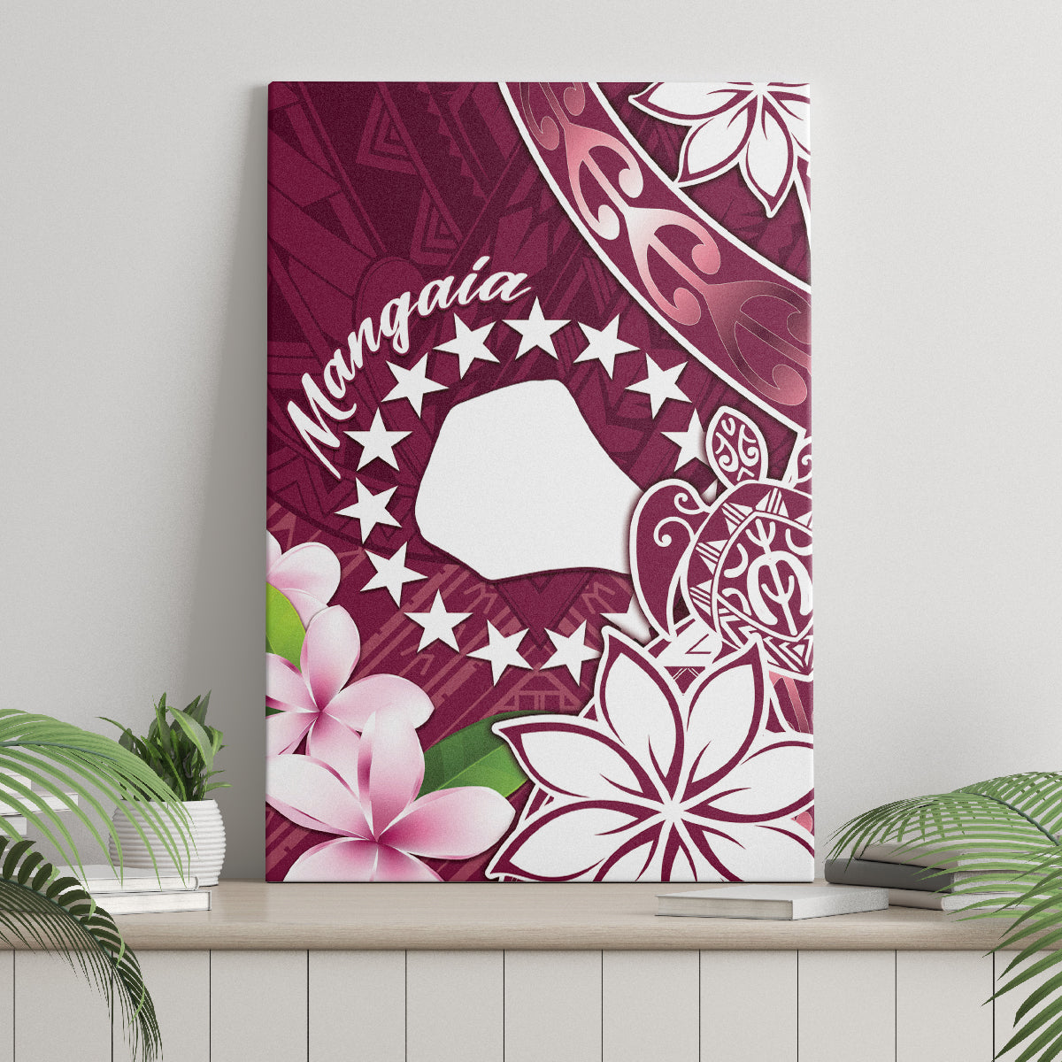 Cook Island Mangaia Gospel Day Canvas Wall Art Floral Tribal Pattern