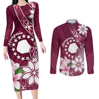 Personalised Cook Island Mangaia Gospel Day Couples Matching Long Sleeve Bodycon Dress and Long Sleeve Button Shirt Floral Tribal Pattern