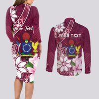 Personalised Cook Island Mangaia Gospel Day Couples Matching Long Sleeve Bodycon Dress and Long Sleeve Button Shirt Floral Tribal Pattern