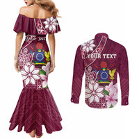 Personalised Cook Island Mangaia Gospel Day Couples Matching Mermaid Dress and Long Sleeve Button Shirt Floral Tribal Pattern
