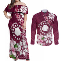 Personalised Cook Island Mangaia Gospel Day Couples Matching Off Shoulder Maxi Dress and Long Sleeve Button Shirt Floral Tribal Pattern