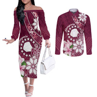 Personalised Cook Island Mangaia Gospel Day Couples Matching Off The Shoulder Long Sleeve Dress and Long Sleeve Button Shirt Floral Tribal Pattern