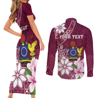 Personalised Cook Island Mangaia Gospel Day Couples Matching Short Sleeve Bodycon Dress and Long Sleeve Button Shirt Floral Tribal Pattern