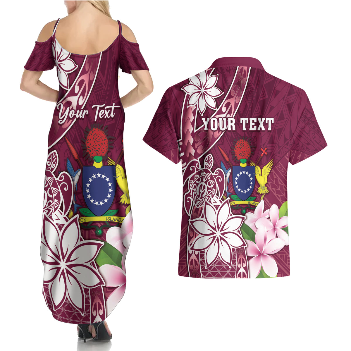 Personalised Cook Island Mangaia Gospel Day Couples Matching Summer Maxi Dress and Hawaiian Shirt Floral Tribal Pattern