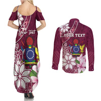 Personalised Cook Island Mangaia Gospel Day Couples Matching Summer Maxi Dress and Long Sleeve Button Shirt Floral Tribal Pattern