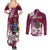 Personalised Cook Island Mangaia Gospel Day Couples Matching Summer Maxi Dress and Long Sleeve Button Shirt Floral Tribal Pattern