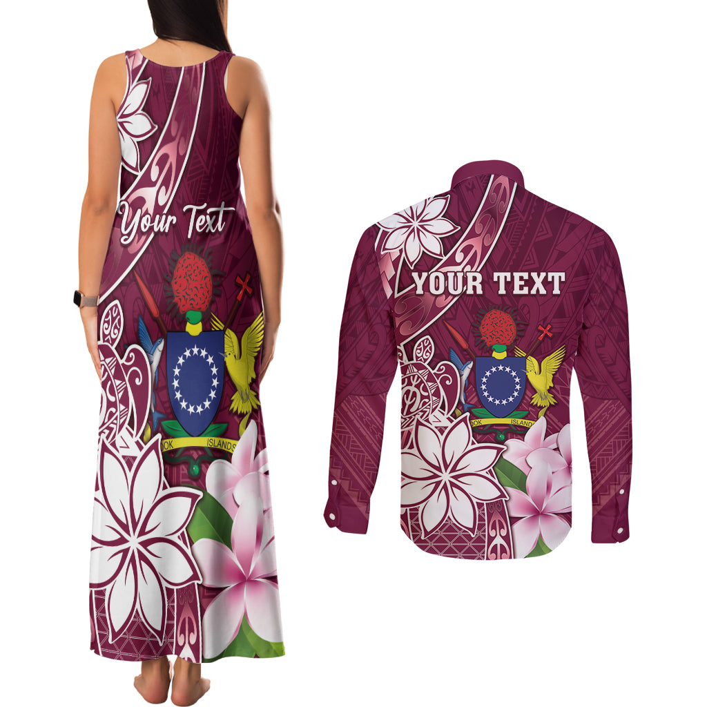 Personalised Cook Island Mangaia Gospel Day Couples Matching Tank Maxi Dress and Long Sleeve Button Shirt Floral Tribal Pattern