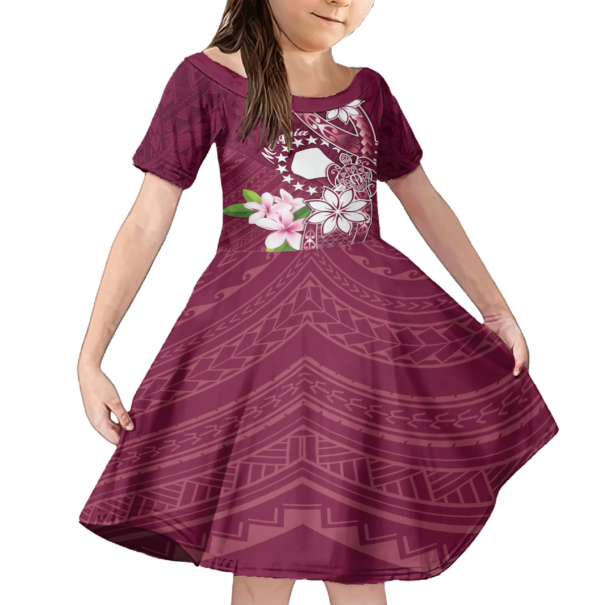 Personalised Cook Island Mangaia Gospel Day Family Matching Long Sleeve Bodycon Dress and Hawaiian Shirt Floral Tribal Pattern LT05 Daughter's Dress Maroon - Polynesian Pride