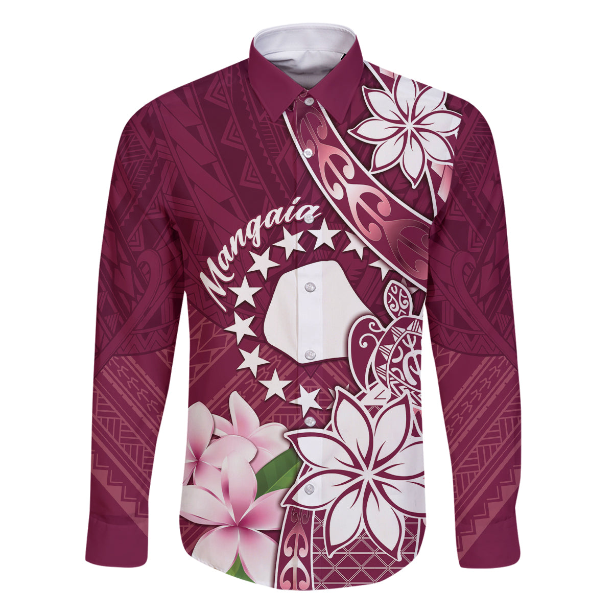 Personalised Cook Island Mangaia Gospel Day Family Matching Long Sleeve Bodycon Dress and Hawaiian Shirt Floral Tribal Pattern LT05 Dad's Shirt - Long Sleeve Maroon - Polynesian Pride