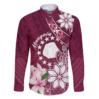 Personalised Cook Island Mangaia Gospel Day Family Matching Long Sleeve Bodycon Dress and Hawaiian Shirt Floral Tribal Pattern LT05 Dad's Shirt - Long Sleeve Maroon - Polynesian Pride