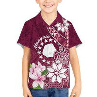 Personalised Cook Island Mangaia Gospel Day Family Matching Long Sleeve Bodycon Dress and Hawaiian Shirt Floral Tribal Pattern LT05 Son's Shirt Maroon - Polynesian Pride