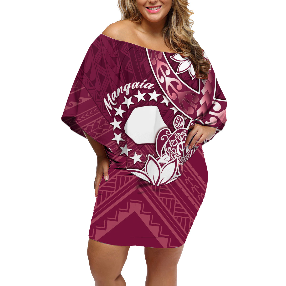 Personalised Cook Island Mangaia Gospel Day Family Matching Off Shoulder Short Dress and Hawaiian Shirt Floral Tribal Pattern