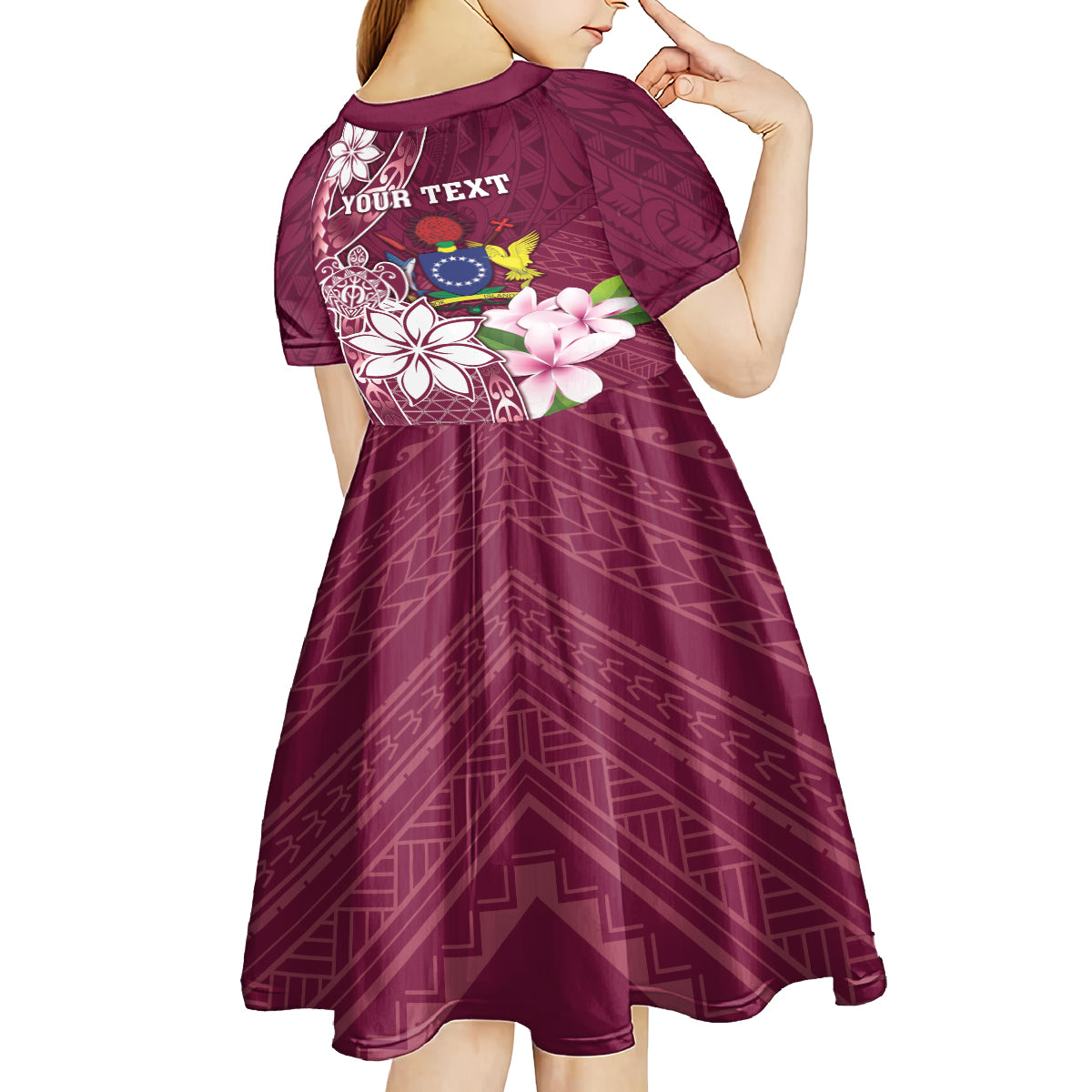 Personalised Cook Island Mangaia Gospel Day Kid Short Sleeve Dress Floral Tribal Pattern