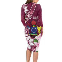 Personalised Cook Island Mangaia Gospel Day Long Sleeve Bodycon Dress Floral Tribal Pattern