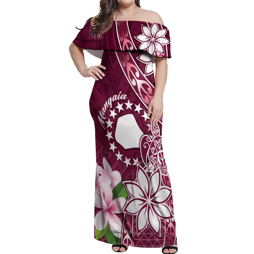 Personalised Cook Island Mangaia Gospel Day Off Shoulder Maxi Dress Floral Tribal Pattern