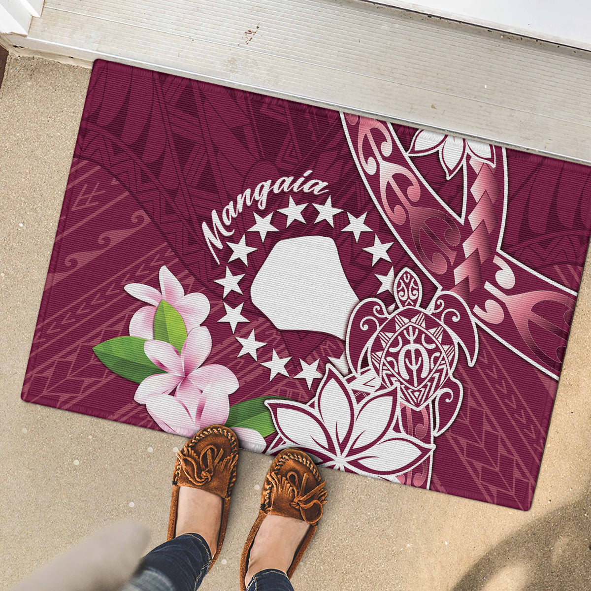 Cook Island Mangaia Gospel Day Rubber Doormat Floral Tribal Pattern