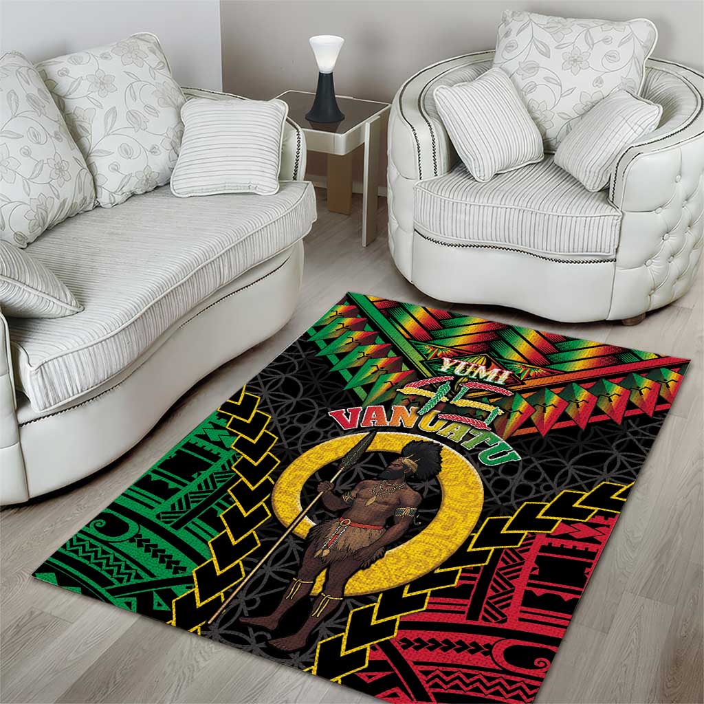 Vanuatu 45th Anniversary Independence Day Area Rug Melanesian Warrior With Sand Drawing Pattern LT05
