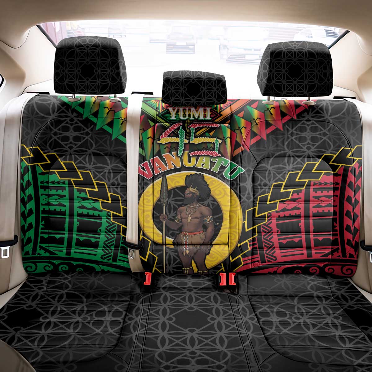 Vanuatu 45th Anniversary Independence Day Back Car Seat Cover Melanesian Warrior With Sand Drawing Pattern LT05
