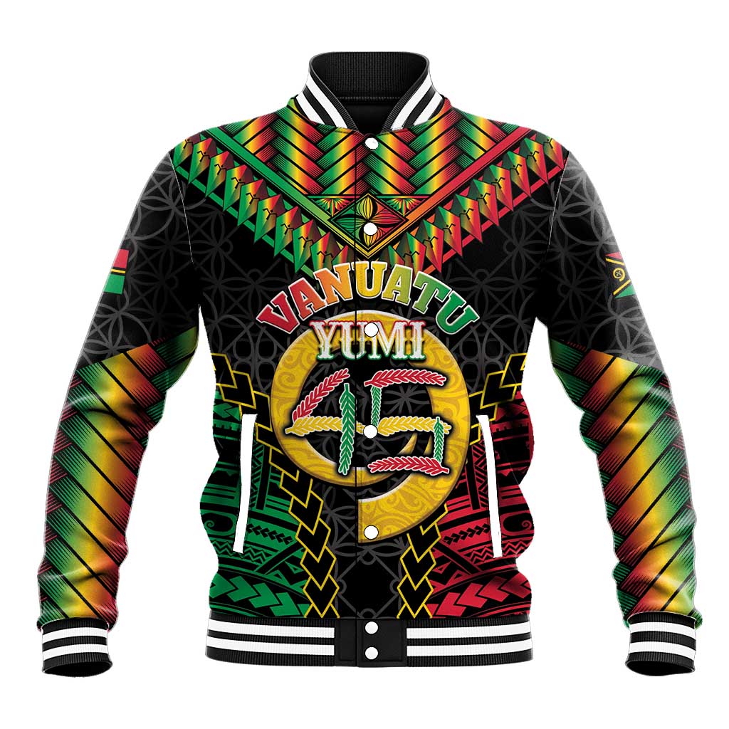 Vanuatu 46th Anniversary Independence Day Baseball Jacket Melanesian Warrior With Sand Drawing Pattern LT05 Unisex Black - Polynesian Pride