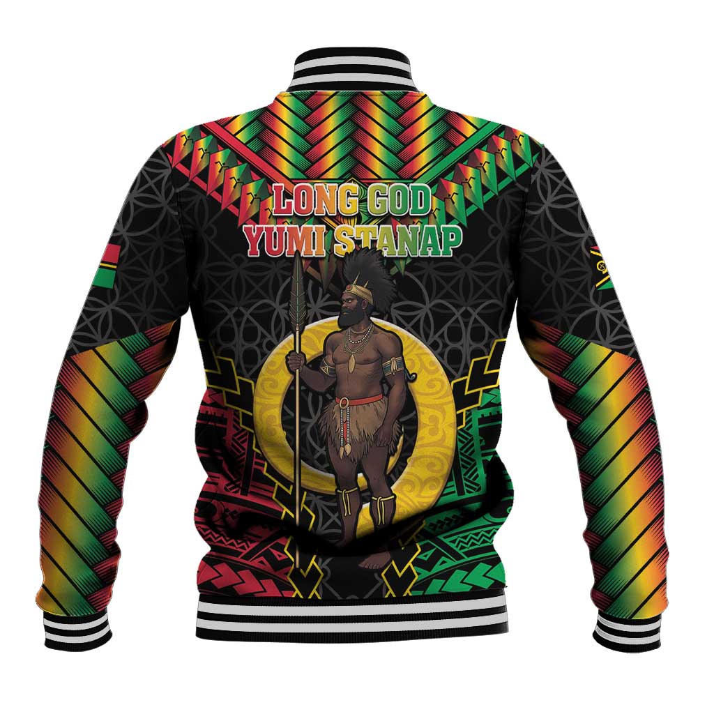 Vanuatu 45th Anniversary Independence Day Baseball Jacket Melanesian Warrior With Sand Drawing Pattern LT05