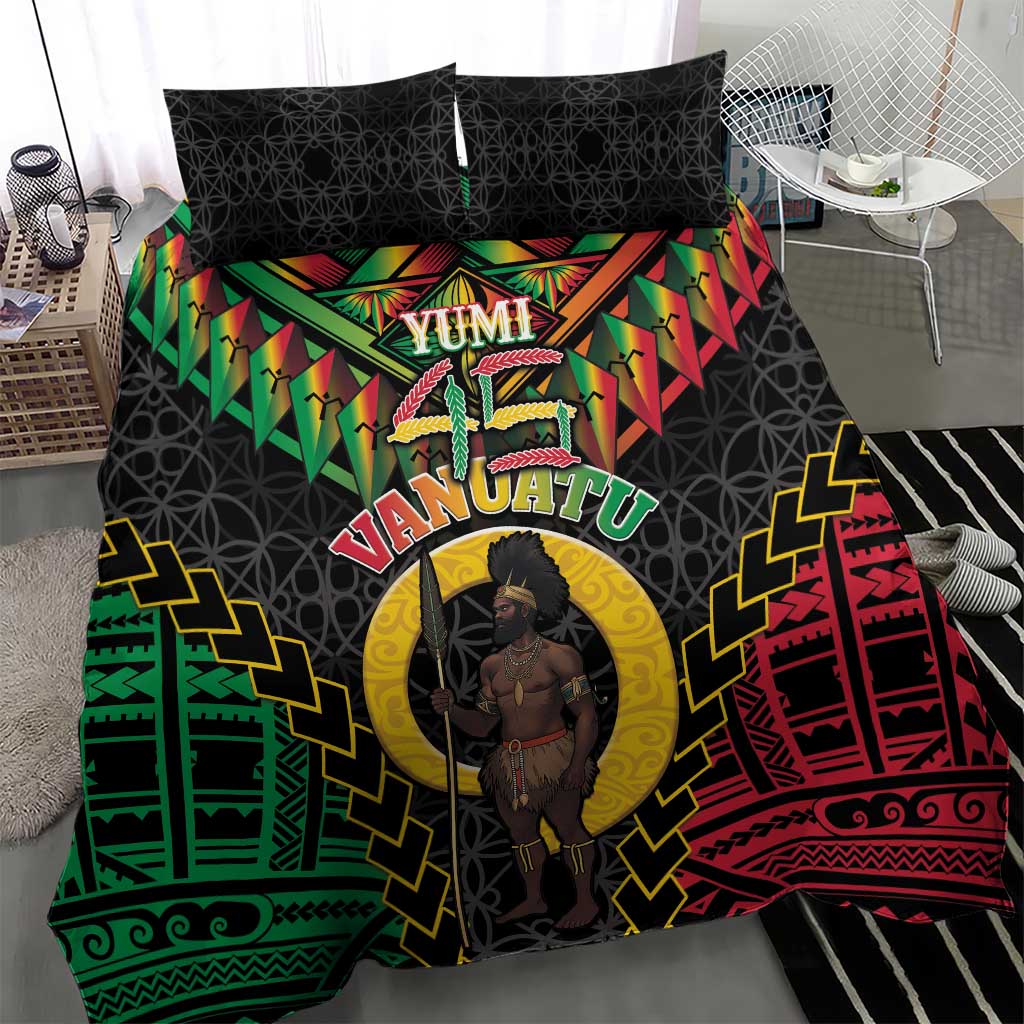 Vanuatu 45th Anniversary Independence Day Bedding Set Melanesian Warrior With Sand Drawing Pattern LT05