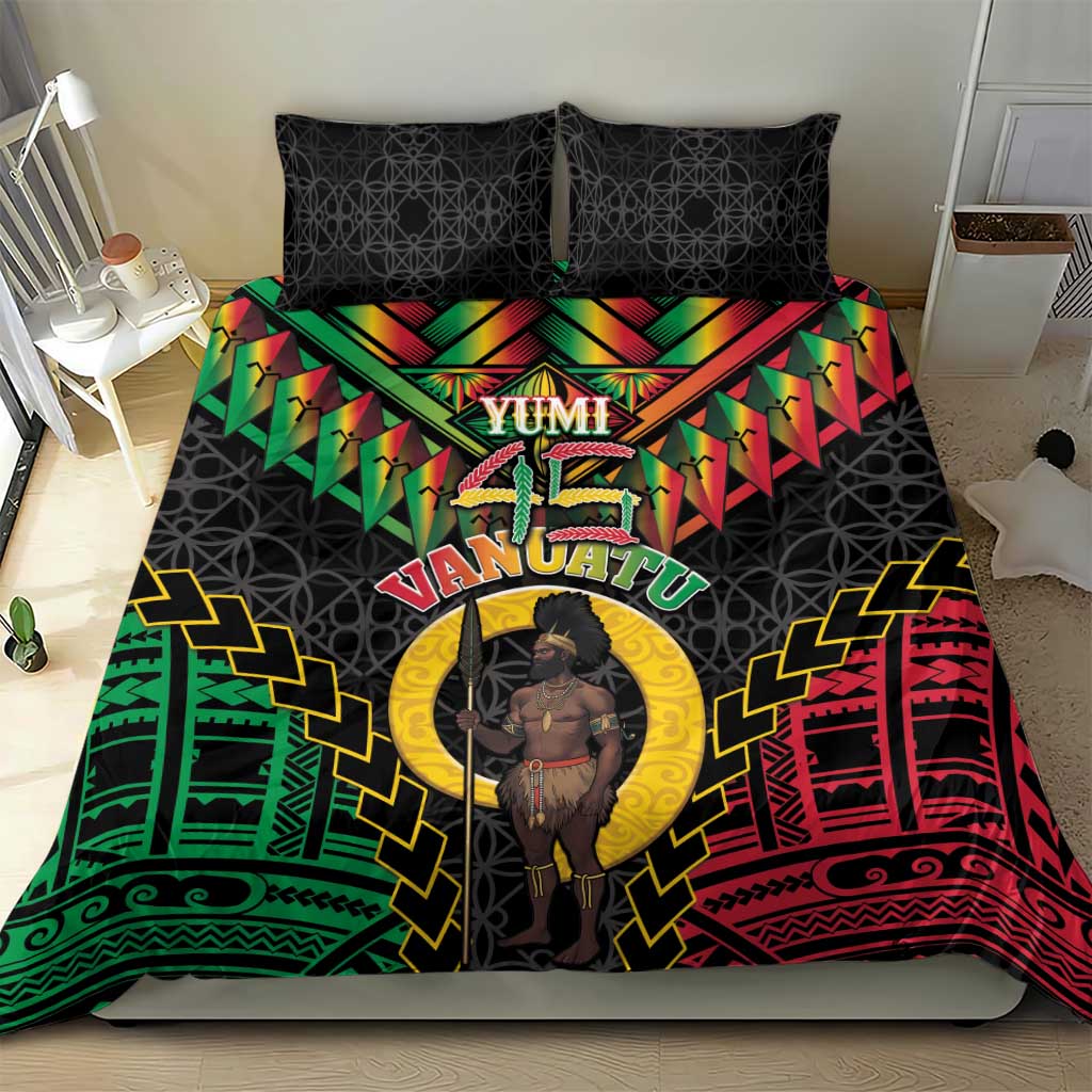 Vanuatu 45th Anniversary Independence Day Bedding Set Melanesian Warrior With Sand Drawing Pattern LT05