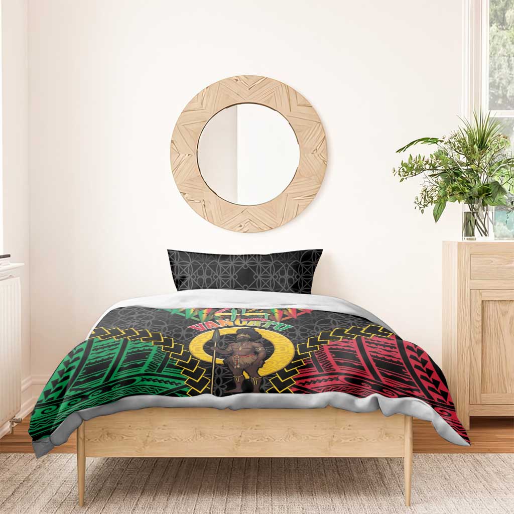 Vanuatu 45th Anniversary Independence Day Bedding Set Melanesian Warrior With Sand Drawing Pattern LT05