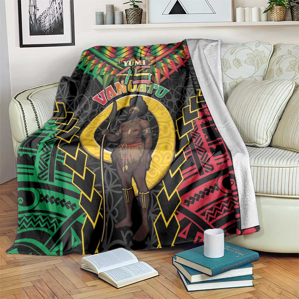 Vanuatu 45th Anniversary Independence Day Blanket Melanesian Warrior With Sand Drawing Pattern LT05