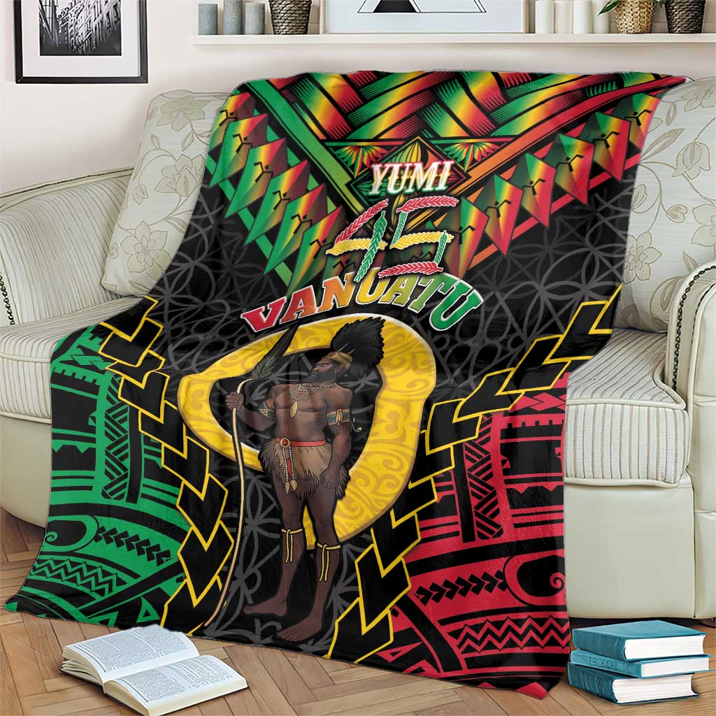 Vanuatu 45th Anniversary Independence Day Blanket Melanesian Warrior With Sand Drawing Pattern LT05