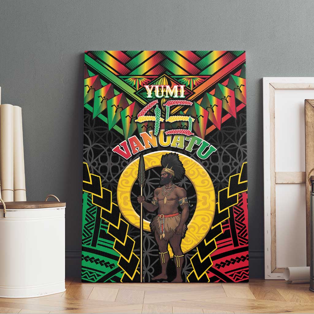 Vanuatu 45th Anniversary Independence Day Canvas Wall Art Melanesian Warrior With Sand Drawing Pattern LT05