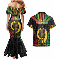 Vanuatu 45th Anniversary Independence Day Couples Matching Mermaid Dress and Hawaiian Shirt Melanesian Warrior With Sand Drawing Pattern LT05