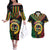 Vanuatu 44th Anniversary Independence Day Couples Matching Off The Shoulder Long Sleeve Dress and Hawaiian Shirt Melanesian Warrior With Sand Drawing Pattern